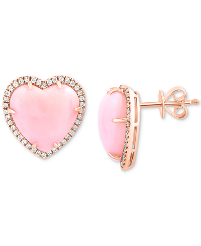 Effy Collection Effy Pink Opal (6-9/10 Ct. T.w.) & Diamond (1/4 Ct. T.w.) Heart Stud Earrings In 14k Rose Gold