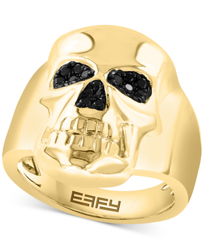Effy Collection Effy Men's Black Spinel Skull Ring (1/3 Ct. T.w.) In 14k Gold-plated Sterling Silver In Gold Over Silver