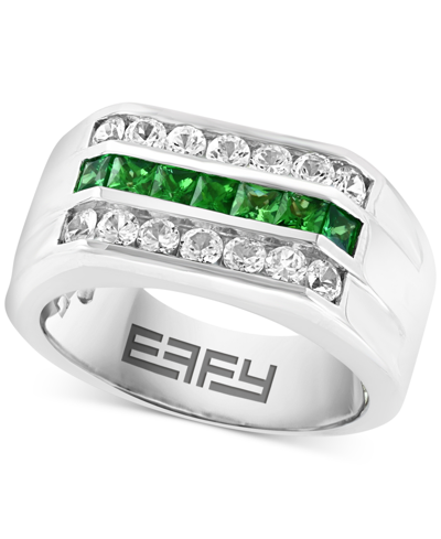 Effy Collection Effy Men's Tsavorite (3/4 Ct. T.w.) & White Sapphire Ring (1-1/4 Ct. T.w.) In Sterling Silver