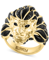 EFFY COLLECTION EFFY MEN'S BLACK SPINEL & ENAMEL LION RING IN 14K GOLD-PLATED STERLING SILVER