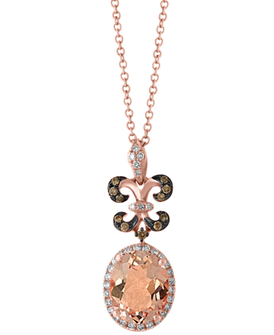 Effy Collection Effy Morganite (2-1/3 Ct. T.w.) & Diamond (1/4 Ct. T.w.) Fleur De Lis 18" Pendant Necklace In 14k Ro In Gold