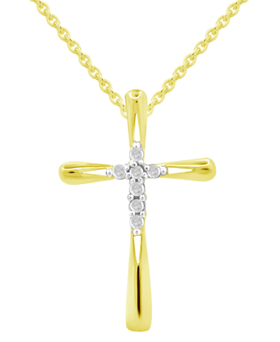Macy's Diamond Cross 18" Pendant Necklace (1/10 Ct. T.w.) In 14k Gold-plated Sterling Silver In K Gold Plated Sterling Silver