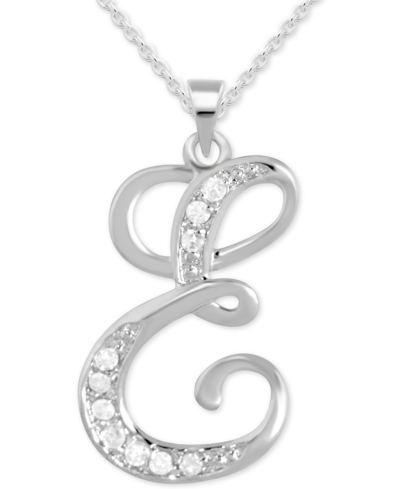 Macy's Diamond E Initial 18" Pendant Necklace (1/10 Ct. T.w.) In Sterling Silver
