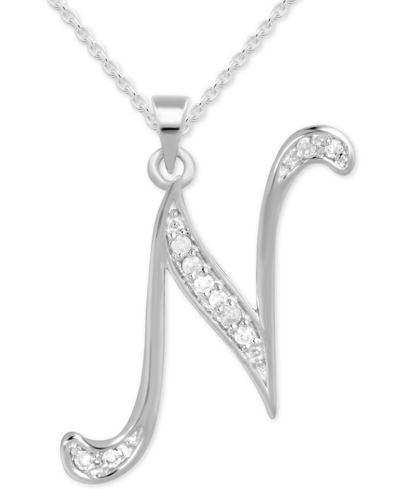 Macy's Diamond N Initial 18" Pendant Necklace (1/10 Ct. T.w.) In Sterling Silver