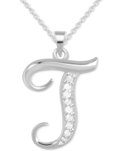 Macy's Diamond T Initial 18" Pendant Necklace (1/10 Ct. T.w.) In Sterling Silver