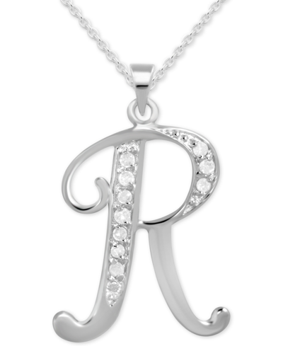 Macy's Diamond R Initial 18" Pendant Necklace (1/10 Ct. T.w.) In Sterling Silver