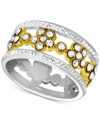 Essentials Floral Crystal Openwork Band Ring In Two-tone Plate In Yellow