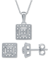 Macy's 2-pc. Set Diamond (1/6 Ct. T.w.) Square Cluster Pendant Necklace & Matching Stud Earrings In Sterlin