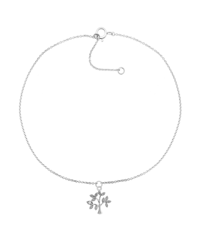 Macy's Diamond Accent Tree Of Life Anklet In Sterling Silver , 9" + 1" Extender