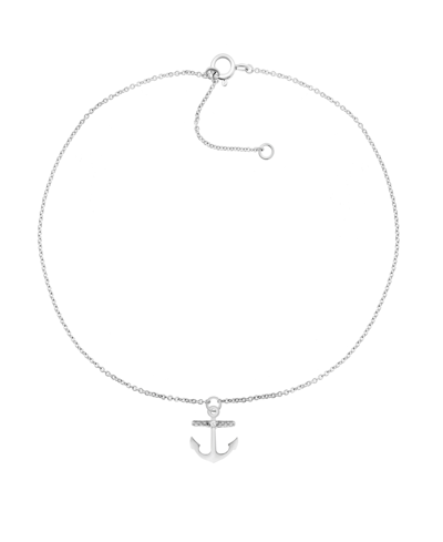 Macy's Diamond Accent Anchor Anklet In Sterling Silver , 9" + 1" Extender