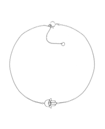 Macy's Diamond Accent Hamsa Hand Anklet In Sterling Silver , 9" + 1" Extender