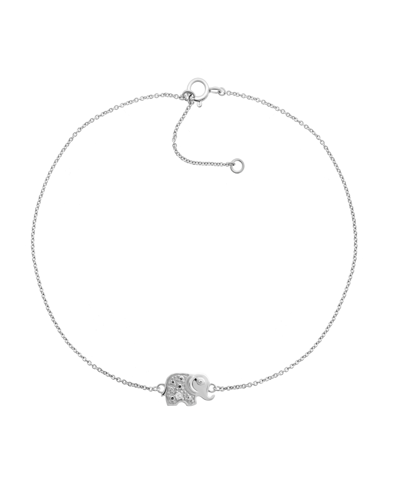 Macy's Diamond Accent Elephant Anklet In Sterling Silver , 9" + 1" Extender