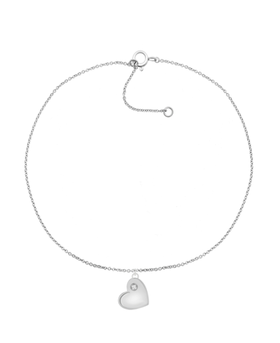 Macy's Diamond Accent Heart Anklet In Sterling Silver , 9" + 1" Extender