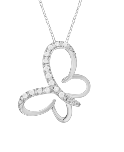 Macy's Diamond Butterfly Pendant Necklace (1/10 Ct. T.w.) In Sterling Silver