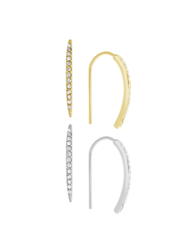 Essentials And Now This Crystal Duo Threader Earrings In Silver Plate And Gold Plate In Two Tone