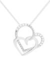 Macy's Diamond Double Heart 18" Pendant Necklace (1/10 Ct. T.w.) In Sterling Silver In Silver