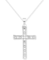 Macy's Diamond Cross 18" Pendant Necklace (1/10 Ct. T.w.) In Sterling Silver In Silver