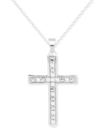 Macy's Diamond Cross 18" Pendant Necklace (1/10 Ct. T.w.) In Sterling Silver