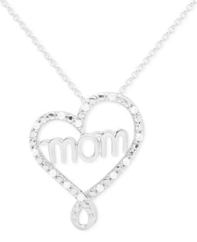 Macy's Diamond Mom Heart 18" Pendant Necklace (1/10 Ct. T.w.) In Sterling Silver