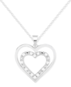 Macy's Diamond Heart-in-heart 18" Pendant Necklace (1/10 Ct. T.w.) In Sterling Silver In Silver