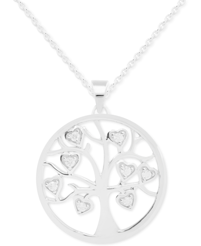 Macy's Diamond Tree Disc 18" Pendant Necklace (1/10 Ct. T.w.) In Sterling Silver