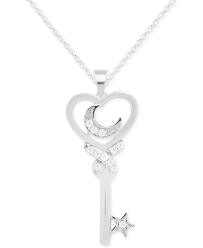 Macy's Diamond Moon & Key 18" Pendant Necklace (1/10 Ct. T.w.) In Sterling Silver
