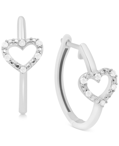 Macy's Diamond Heart Hoop Earrings (1/10 Ct. T.w.) In Sterling Silver