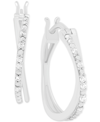 Macy's Diamond Crossover Hoop Earrings (1/10 Ct. T.w.) In Sterling Silver In Silver
