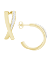 Essentials High Polished Clear Crystal Cross Over C Hoop Earring, Gold Plate And Silver Plate In Gold
