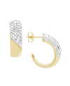 ESSENTIALS CLEAR CRYSTAL PAVE J HOOP EARRING, GOLD PLATE AND SILVER PLATE