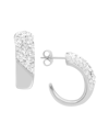 ESSENTIALS CLEAR CRYSTAL PAVE J HOOP EARRING, GOLD PLATE AND SILVER PLATE