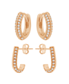 And Now This Cubic Zirconia Crystal Huggie Hoop And J Hoop Duo Earring Set, Rose Gold Plate In Pink