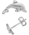 Macy's Diamond Dolphin Stud Earrings (1/10 Ct. T.w.) In Sterling Silver In Silver