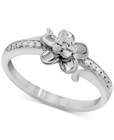 Macy's Diamond Flower Ring (1/10 Ct. T.w.) In Sterling Silver