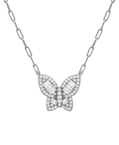 And Now This 16" + 2" Extender Silver Plated Imitation Cubic Zirconia Butterfly Necklace