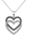 Macy's Black Diamond (1/10 Ct. T.w.) & White Diamond (1/10 Ct. T.w.) Double Heart 18" Pendant Necklace In S In Silver