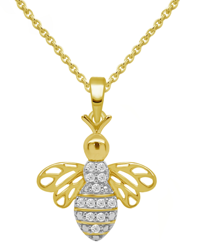 Macy's Diamond Bee 18" Pendant Necklace (1/10 Ct. T.w.) In Sterling Silver Or 14k Gold-plated Sterling Silv In Gold-plated Sterling Silver