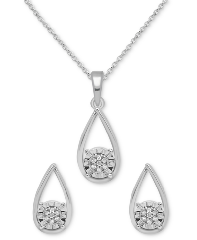 Macy's 2-pc. Set Diamond Teardrop Pendant Necklace & Matching Stud Earrings (1/6 Ct. T.w.) In Sterling Silv In Silver