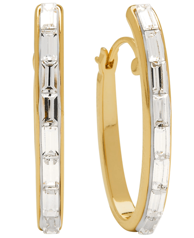 And Now This Women's Crystal Baguette Oval Hoop Earring In Gold Plated