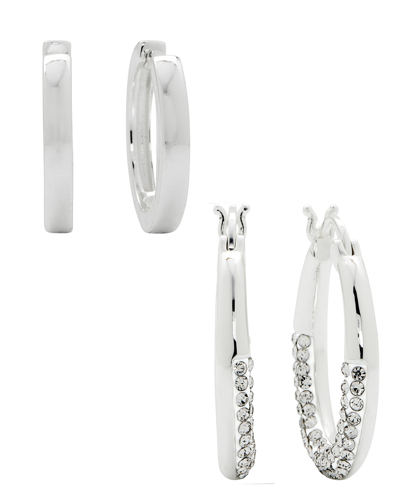 And Now This Women's Crystal Hoop Earrings Set, 4 Pieces In Fine Silver Plated
