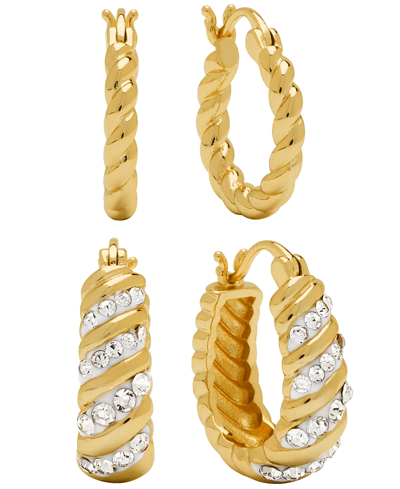 And Now This Women's Crystal Twist Hoop Earrings Set, 4 Pieces In Gold Plated