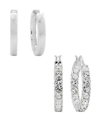 And Now This Women's Crystal Hoop Earrings Set, 4 Pieces In Fine Silver Plated