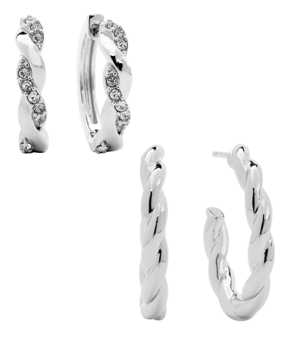And Now This Women's Crystal Twist Hoop Earrings Set, 4 Pieces In Fine Silver Plated