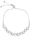 Macy's Diamond Heart Bolo Bracelet (1/6 Ct. T.w.) In Sterling Silver In Silver