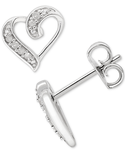 Macy's Diamond Open Heart Stud Earrings (1/10 Ct. T.w.) In Sterling Silver