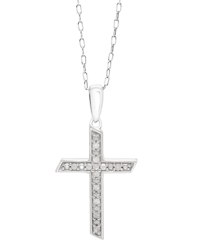 Macy's Diamond Cross 18" Pendant Necklace (1/10 Ct. T.w.) In Sterling Silver