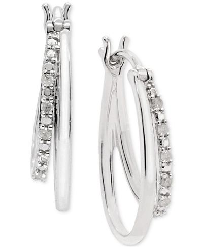Macy's Diamond Oval Hoop Earrings (1/10 Ct. T.w.) In Sterling Silver