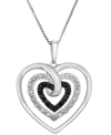 Macy's Black Diamond (1/10 Ct. T.w.) & White Diamond (1/20 Ct. T.w.) Open Heart 18" Pendant Necklace In Ste In Silver