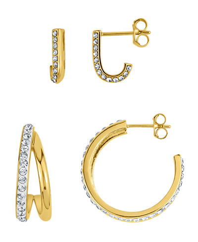 And Now This Duo Crystal Hoop Earrings, Set Of 2 In Gold Plated