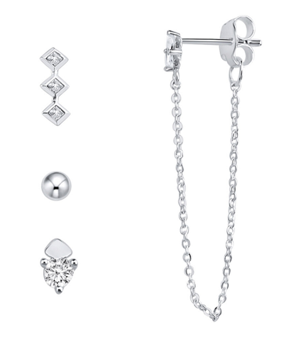 And Now This Multi Earring Cubic Zirconia 4-piece Assortment In Fine Silver Plated